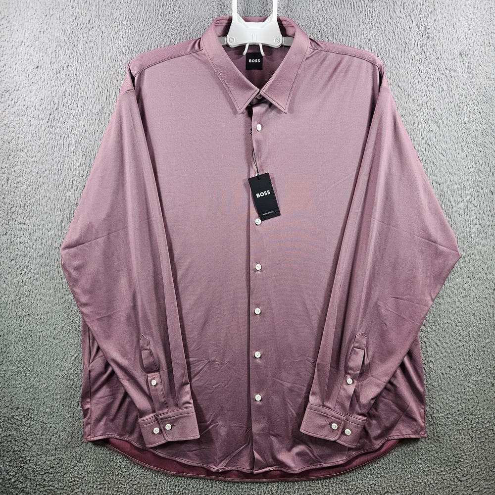 $138 NEW Boss Hugo Boss Roan Kent Shirt Men XXL Button Stretch Long Sleeve Red